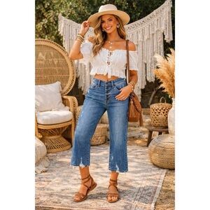 JUDY BLUE Button Fly Wide Leg Crop Jeans
